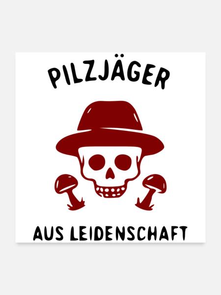 Totenkopf mit Hut und Pilzlogo - Poster 60x60 cm - Weiß - Vorne