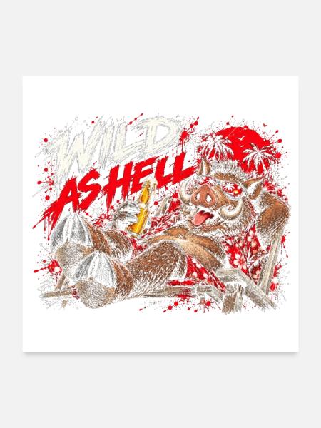 Wild As Hell Wildschwein mit Bier - Poster 60x60 cm - Weiß - Vorne