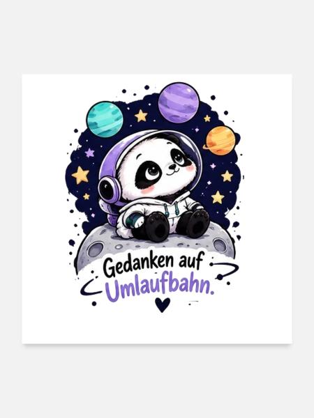 Panda Astronaut auf Umlaufbahn - Poster 60x60 cm - Weiß - Vorne