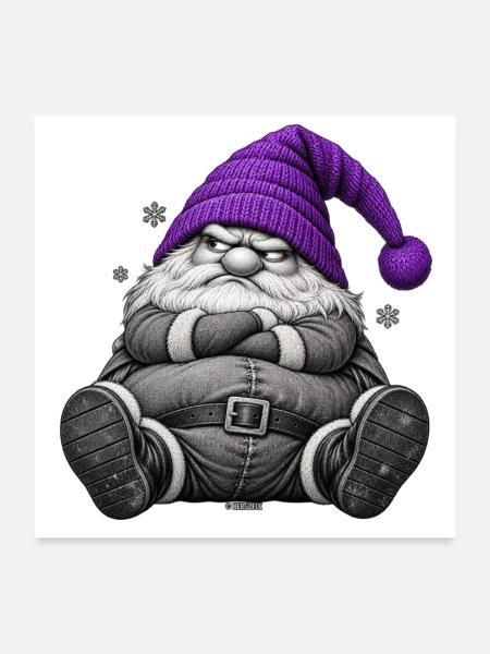 Weihnachtswichtel mit lila Wintermütze - Poster 60x60 cm - Weiß - Vorne