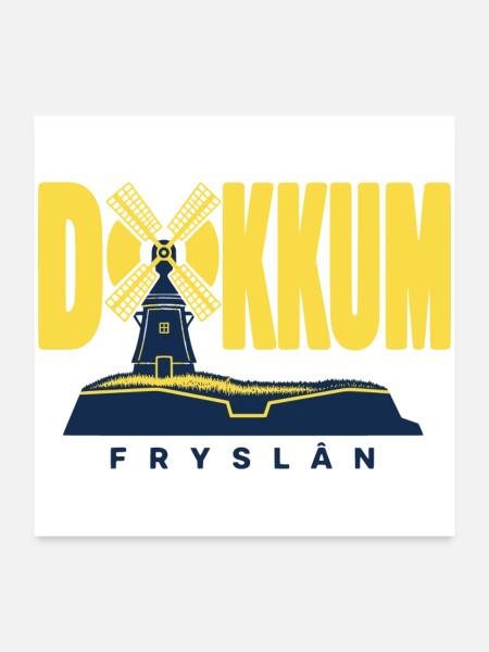 Dokkum  Friesland Windmühle Bollwerk Design - Poster 60x60 cm - Weiß - Vorne