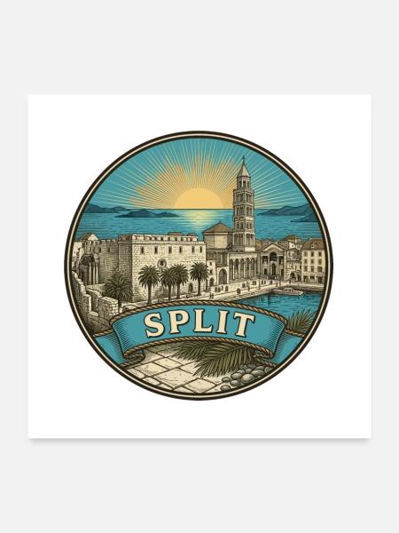 Split Kroatien Reiseabzeichen Diokletians Andenken - Poster 60x60 cm - Weiß - Vorne