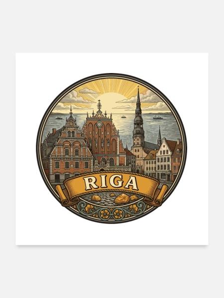 Riga Lettland Reiseabzeichen Haus der Schwarzkopf-Geschenk - Poster 60x60 cm - Weiß - Vorne
