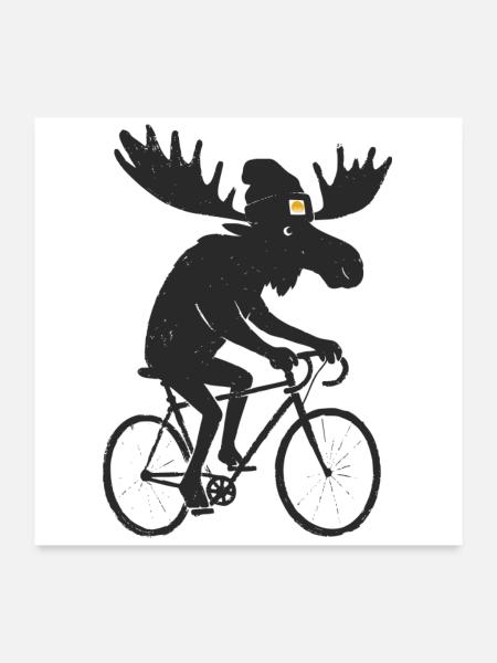 Elch Auf Rennrad Fahrrad Radsport - Poster 60x60 cm - Weiß - Vorne
