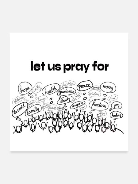 Let us pray for - people praying line art - Poster 60x60 cm - Weiß - Vorne