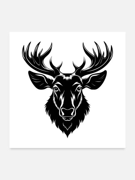 Elchbullenkopf-Reittiere - Poster 60x60 cm - Weiß - Vorne