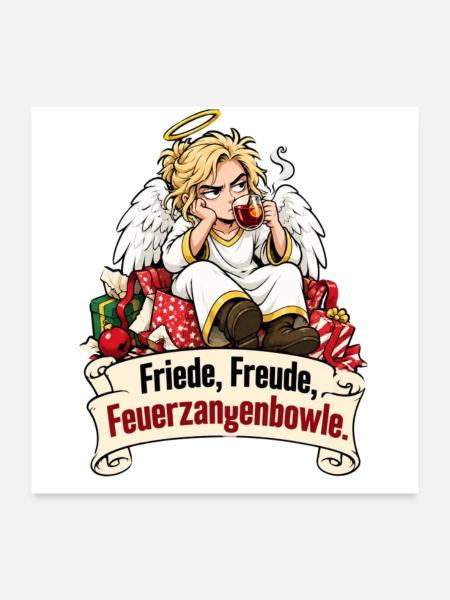 Engel, Weihnachten Feuerzangenbowle - Poster 60x60 cm - Weiß - Vorne