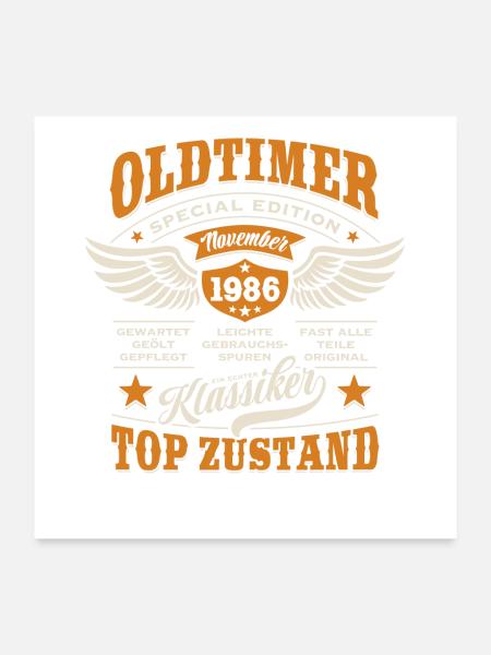 Oldtimer November 1986 - Geburtstag - Geschenk - Poster 60x60 cm - Weiß - Vorne