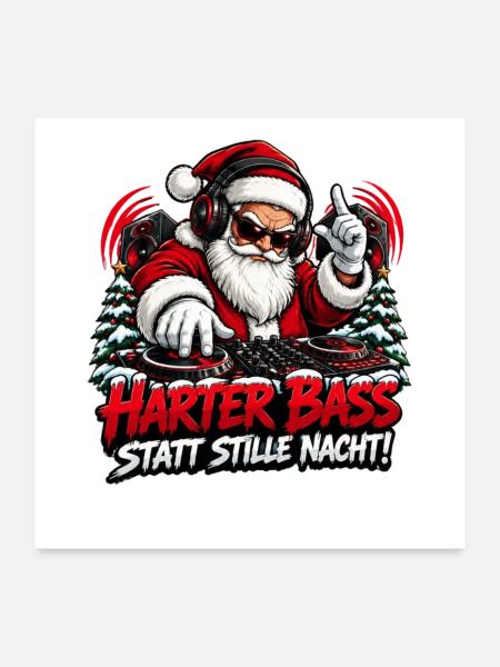 Harter Bass Santa Remix - Poster 60x60 cm - Weiß - Vorne