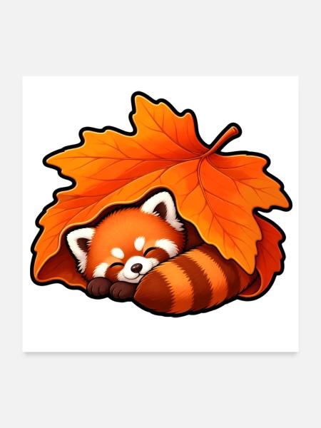 Roter Panda Ahornblatt Herbst Niedlich T-Shirt - Poster 60x60 cm - Weiß - Vorne