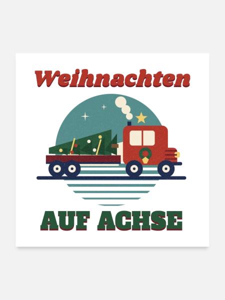Weihnachten auf Achse – Retro LKW Fernfahrer - Poster 60x60 cm - Weiß - Vorne