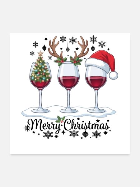 Frohe Weihnachten Weingläser Weihnachtsparty-Outfit - Poster 60x60 cm - Weiß - Vorne