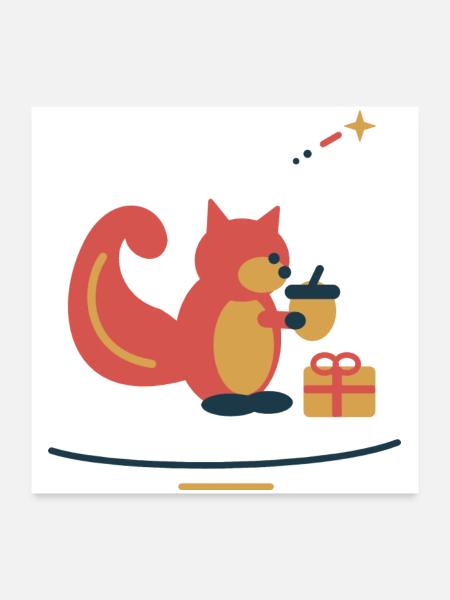 Eichhörnchen packt Nussgeschenke – Weihnachten - Poster 60x60 cm - Weiß - Vorne