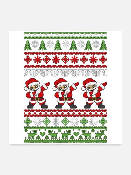 Dabbender Weihnachtsmann – Ugly Christmas Strickmu - Poster 60x60 cm - Weiß - Vorne