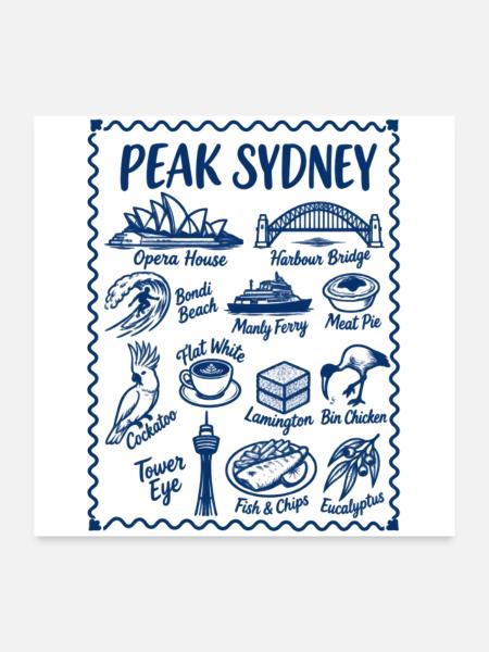Sydney, Australien Ikonische Wahrzeichen - Poster 60x60 cm - Weiß - Vorne