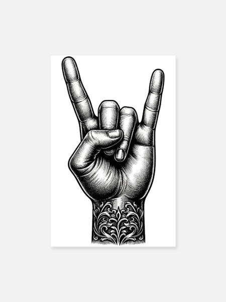 Rock on Hand with Devils Horns - Poster 8" x 12" (20x30 cm) - white - Front