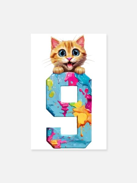 9 ANS CHAT 9ÈME ANNIVERSAIRE - Poster 20 x 30 cm - blanc - Devant