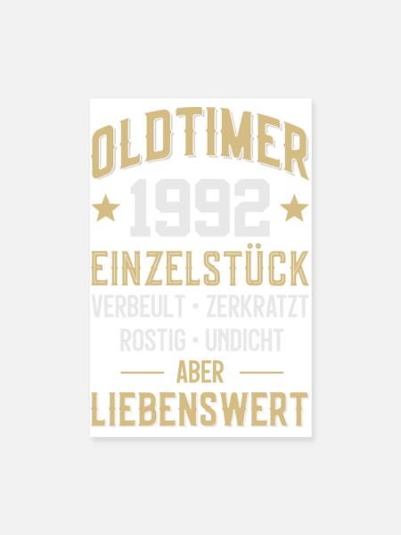 LUSTIG 34. GEBURTSTAG OLDTIMER 1992 EINZELSTÜCK - Poster 20x30 cm - Weiß - Vorne
