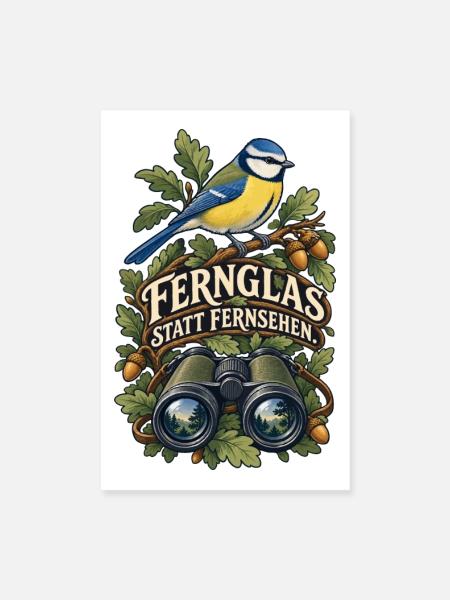 Blaumeise - Vogel Fernglas Naturgenuss - Poster 20x30 cm - Weiß - Vorne