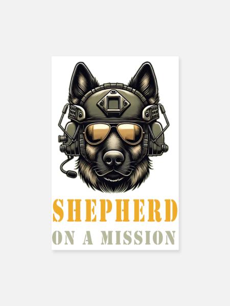 Schäferhund mit Militärhelm und Sonnenbrille - Poster 20x30 cm - Weiß - Vorne