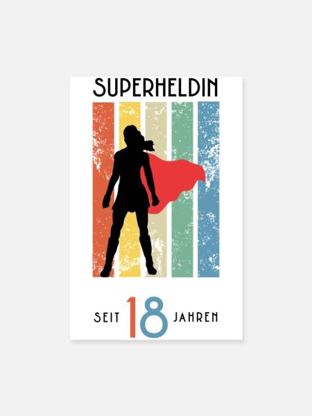 18 Geburtstag Mädchen Superheldin Geschenk Vintage - Poster 20x30 cm - Weiß - Vorne