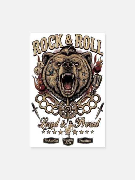Rock & Roll Bär – Laut & Stolz - Poster 20x30 cm - Weiß - Vorne