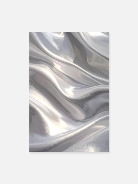 Metallischer Satinfluss in Silber - Poster 40x60 cm - Weiß