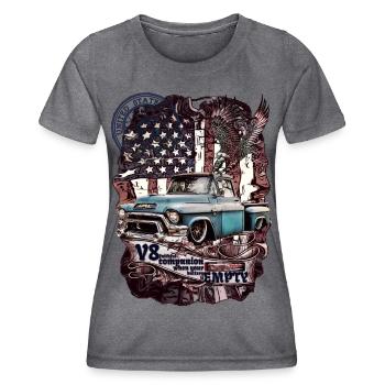 V8 Americana Truck Tattoo - Frauen Funktions-T-Shirt - dunkle Melange  - Vorne - AI Model Female 172 light (172cm)