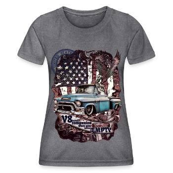 V8 Americana Truck Tattoo - Frauen Funktions-T-Shirt - dunkle Melange  - Vorne - AI Model Female 172 light (172cm)