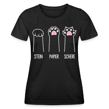 Katze Pfote Katzenpfoten Spiel Stein Papier Schere - Frauen Funktions-T-Shirt - Schwarz - Vorne - AI Model Female 172 light (172cm)