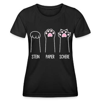 Katze Pfote Katzenpfoten Spiel Stein Papier Schere - Frauen Funktions-T-Shirt - Schwarz - Vorne - AI Model Female 172 light (172cm)