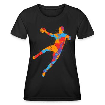 Handballspieler bunter Handballer Jungen Handball - Frauen Funktions-T-Shirt - Schwarz - Vorne - AI Model Female 172 light (172cm)