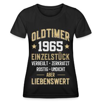 LUSTIG 61. GEBURTSTAG OLDTIMER 1965 EINZELSTÜCK - Frauen Funktions-T-Shirt - Schwarz - Vorne - AI Model Female 172 light (172cm)