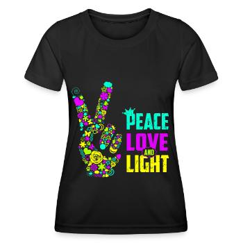 Peace Love Light Handzeichen Friedenssymbol Neon - Frauen Funktions-T-Shirt - Schwarz - Vorne - AI Model Female 172 light (172cm)