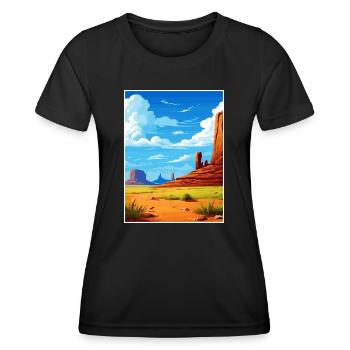 Monument Valley Arizona Wüste Reiseposter - Frauen Funktions-T-Shirt - Schwarz - Vorne - AI Model Female 172 light (172cm)