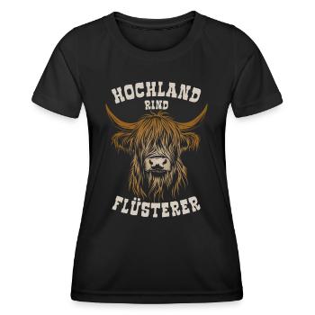Hochland Rind Flüsterer - Spruch - Frauen Funktions-T-Shirt - Schwarz - Vorne - AI Model Female 172 light (172cm)