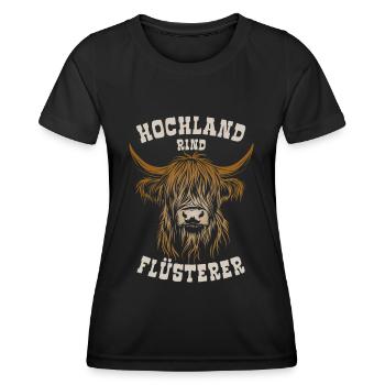 Hochland Rind Flüsterer - Spruch - Frauen Funktions-T-Shirt - Schwarz - Vorne - AI Model Female 172 light (172cm)