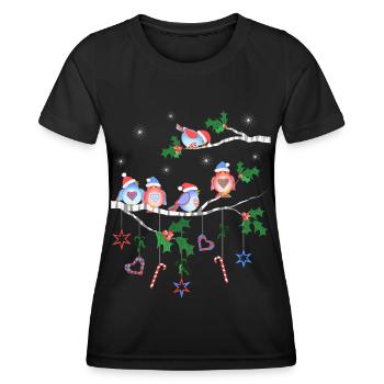 Vögel im Winter auf einem Ast Vogel - Frauen Funktions-T-Shirt - Schwarz - Vorne - AI Model Female 172 light (172cm)