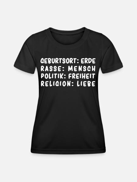 Erde Mensch Freiheit Liebe - Frauen Funktions-T-Shirt - Schwarz