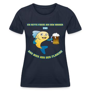 Rette Fische Bier Spruch Angler Angeln Lustig - Frauen Funktions-T-Shirt - Navy - Vorne - AI Model Female 172 light (172cm)