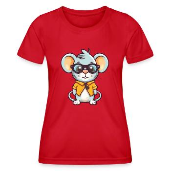 Maus mit Brille Cartoon Kawaii Illustration - Frauen Funktions-T-Shirt - Rot - Vorne - AI Model Female 172 dark (172cm)