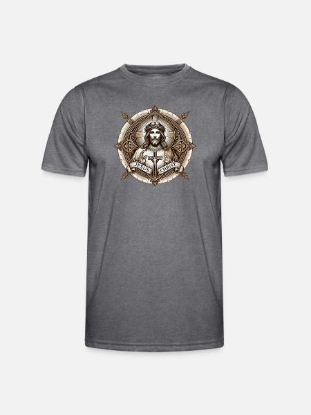Jesus Christ Antiq Logo - Men's Functional T-Shirt - dark melange