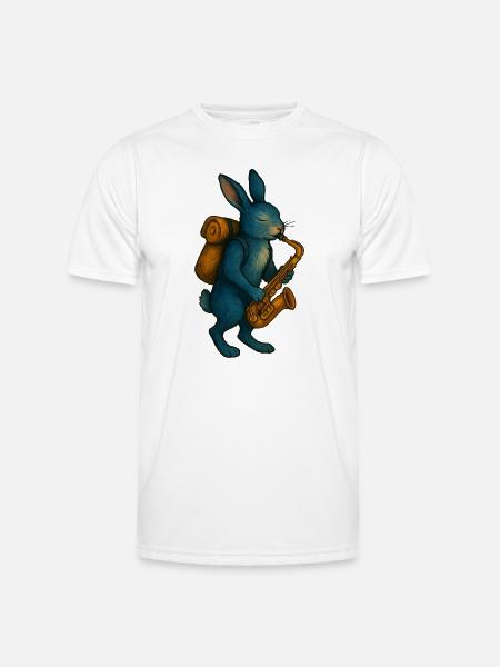 Lapin Bleu avec Saxophone - T-shirt sport Homme - blanc