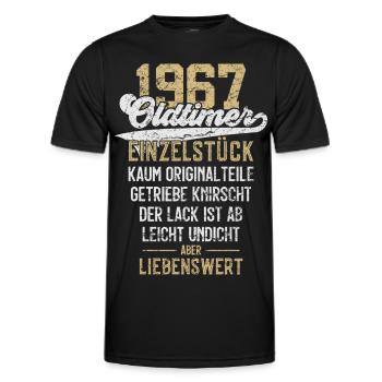 LUSTIG 59. GEBURTSTAG OLDTIMER 1967 EINZELSTÜCK - Männer Funktions-T-Shirt - Schwarz - Vorne - AI Model Male 178 dark (178cm)