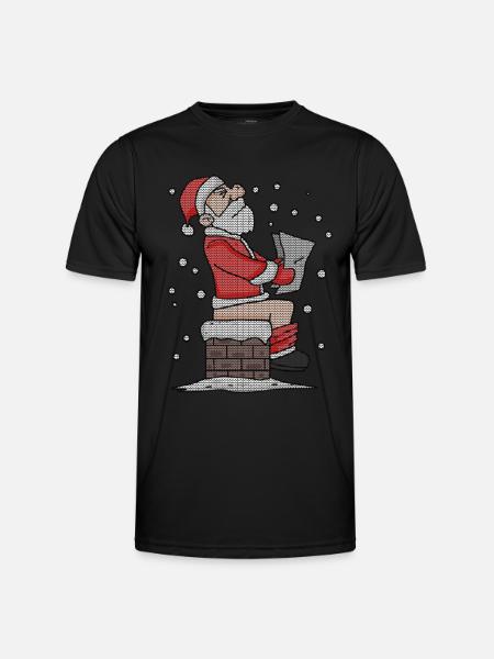 Père Noël assis sur la cheminée drôle - T-shirt sport Homme - noir