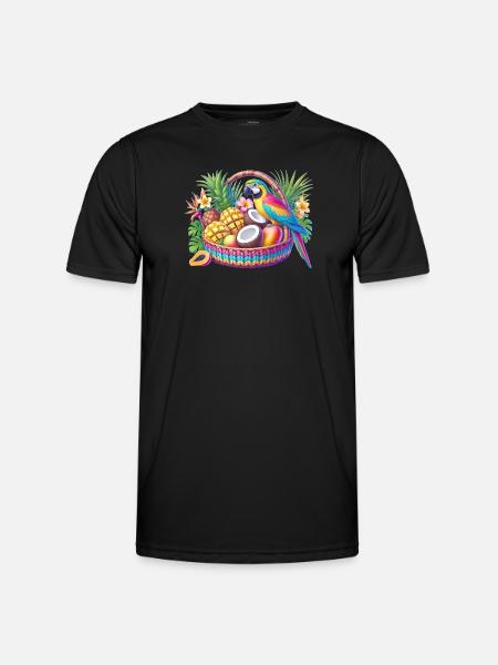 Obstkorb mit Papagei - Männer Funktions-T-Shirt - Schwarz