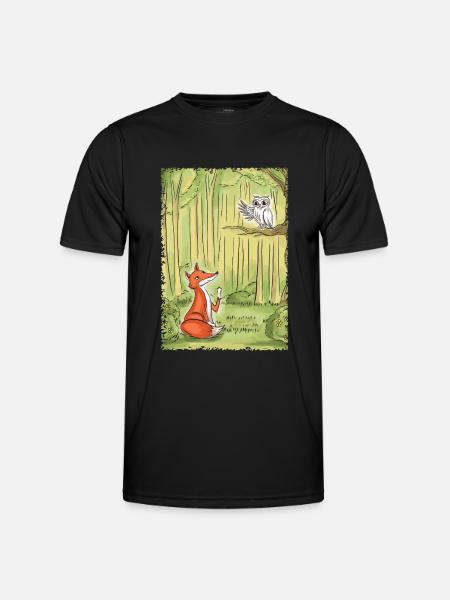 Waldgespräch: Fuchs und Eule - Männer Funktions-T-Shirt - Schwarz