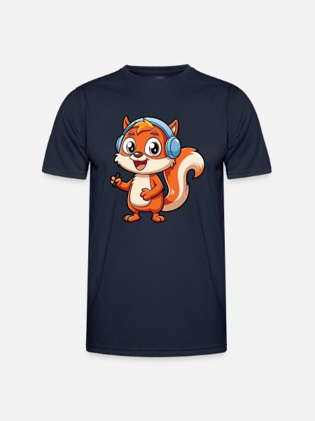 Ekorre Rolig Tecknad Figur Hörlurar Musik - Funktions-T-shirt herr - marinblå