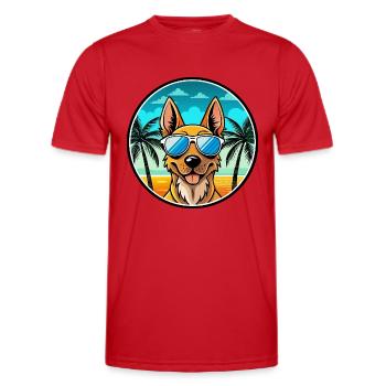 Holländischer Schäferhund Hunderasse Cartoon Sonnenbrille Strand - Männer Funktions-T-Shirt - Rot - Vorne - AI Model Male 178 dark (178cm)