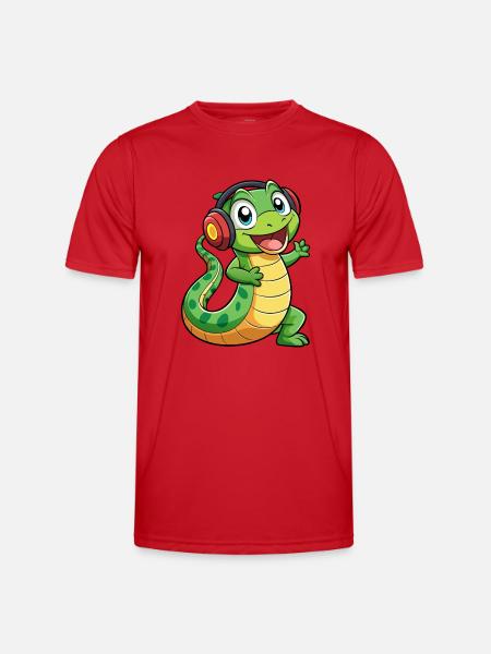 Snake Funny Cartoon Character Headphone Music - Men's Functional T-Shirt - red
